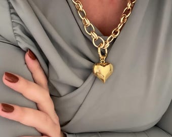ネックレス・ペンダント Big Melting Heart Pendant (Gold) Big Heart Necklace Puffed Heart Pendant Snake Chain