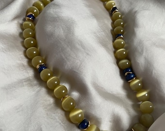 Chunky gemstone necklace, cat eye lapis lazuli gold filled choker necklace, statement necklace gold collar chunky, unique trendy jewelery