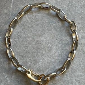 Silver chunky chain necklace with large gold clasp, mixed metal necklace silver 18k gold, large link chain, modern necklace, women gift