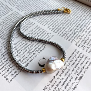 Pearl necklace silver, Real natural Baroque pearl, women men pearl choker silver, silver beaded necklace, pearl pendant charm necklace, gift