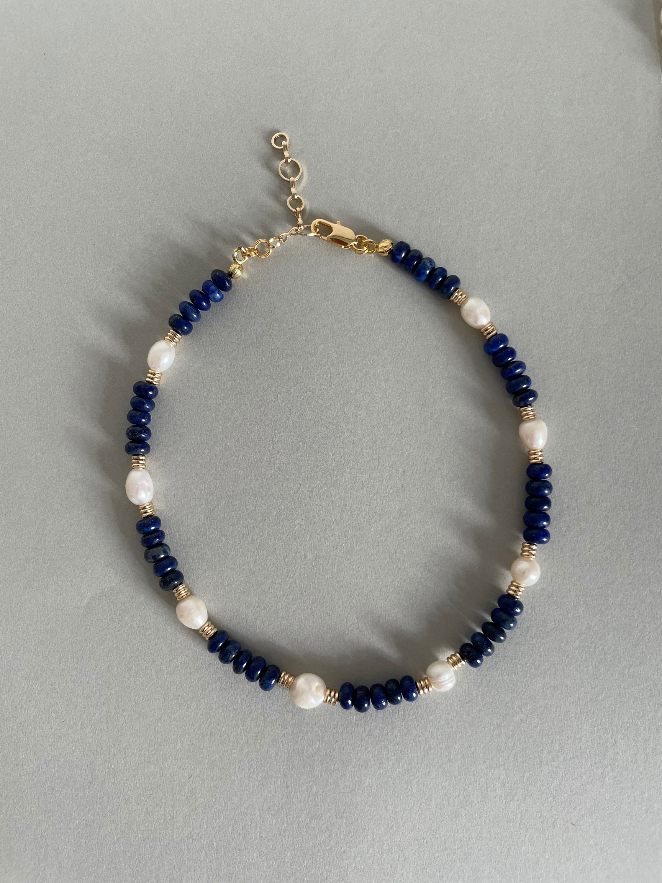 Handcrafted Lapis Lazuli & Baroque Pearl Necklace - 14k Gold Filled