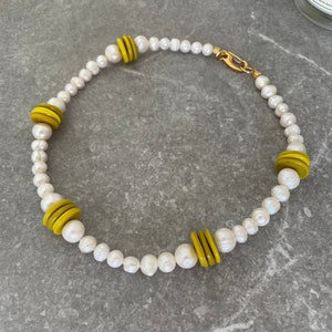 Handmade Pearl Choker: Ceramic Beads, Freshwater Pearls, 18k Gold Filled