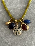 Multi Charm Gemstone Necklace: Lapis Lazuli, Agate, Jade & Dalmatian Jasper