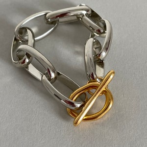 Silver chunky bracelet, silver bracelet chain, silver toggle clasp large link bracelet, statement bracelet, chunky t bar chain link bracelet