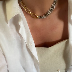 Two-Tone Chain Choker: Mixed Metal Multi Strand Necklace