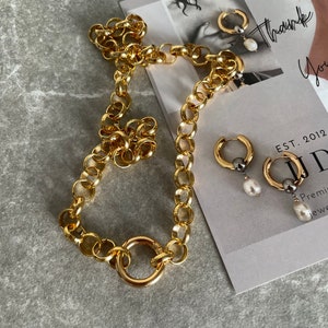 Gold chunky chain uk, rolo link gold chain necklace, statement necklace, 18k gold chain necklace, large clasp necklace, trendy jewellery uk