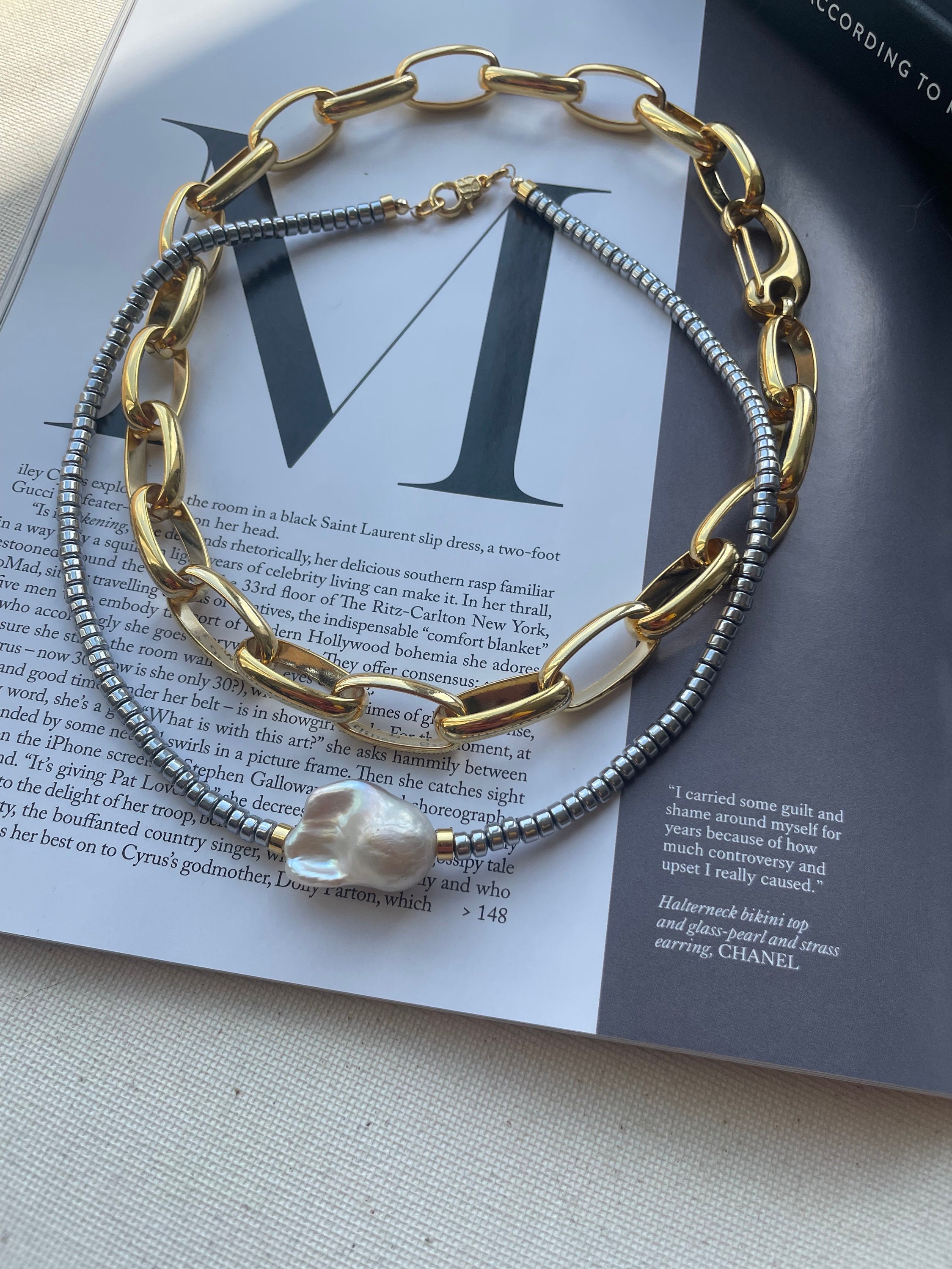 18K Gold-Plated Chain Link Statement Necklace