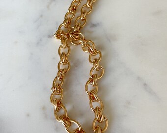 Grand Collier Chaîne Maillons Plaqué Or, Vintage, Style Années 70/80 - Occasion