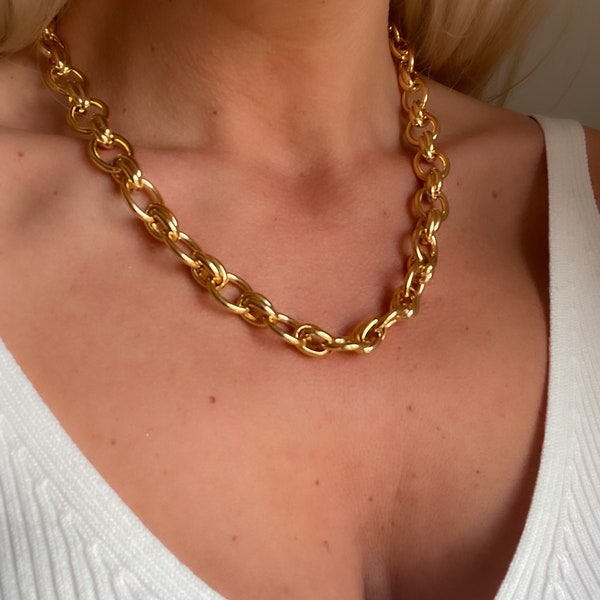Gold chunky chain necklace Uk, gold necklace for women 14k, Gold statement necklace Uk, Layering chain necklace, Gift jewellery for her Uk
