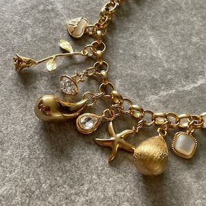18k Gold Plated Charm Necklace: Rose, Crystal, Mother of Pearl