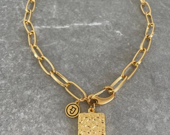 Handmade 18k Gold Chunky Link Necklace with Pendant
