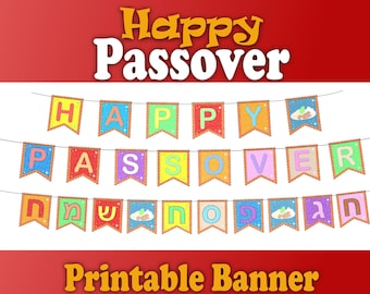 Passover Printable Banner Pack - "Happy Passover" in English & Hebrew | Customizable Activities for Kids