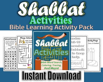 Shabbat Bible Learning Pack: Mazes, Word Search, Coloring (PDF Pattern)