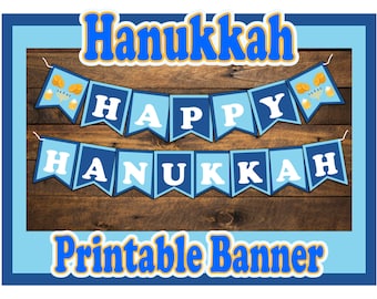 Happy Hanukkah Flag Banner | Hanukkah Decorations | Printable Download