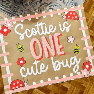 One Cute Bug Custom birthday banner - party birthday banner | hand-painted brown paper banner, birthday craft banner,  first birthday