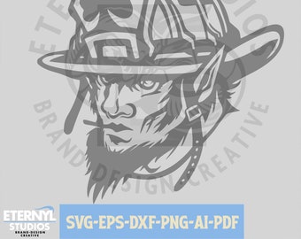Leprechaun Firefighter Mascot SVG: Cartoon Logo, Fire Dept Badge (Digital Download)