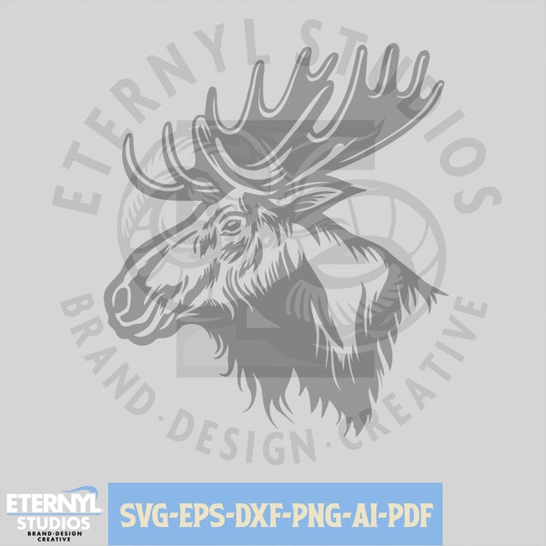 Moose SVG PNG, Bull Moose, Big Rack svg, Moose Head svg, SVG de chasse, Fichier de coupe, Téléchargement instantané, Moose Profile svg, Moose clipart