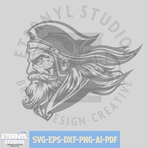 May include: A black and white vector illustration of a warrior's head with a helmet and beard. The warrior's hair is flowing in the wind. The image is in a circular frame with the text "ETERNYL STUDIOS BRAND-DESIGN CREATIVE" around the outside.