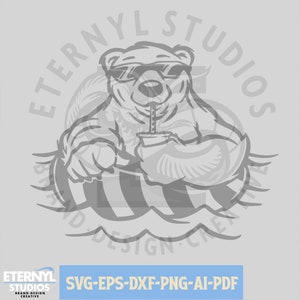 Eisbär SVG PNG, Premium Original Maskottchen, Eisbär, Eisbär mit Getränk, Eisbär im Fahrradschlauch, Sofort Download SVG, Vektor