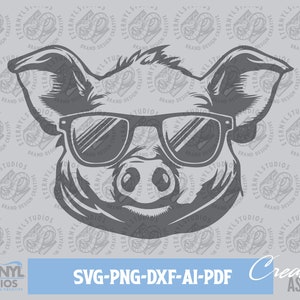 Pig SVG PNG, Cool Pig, Pig Wearing Sunglasses, Piglet, Hog, Hawg, Farm art, Cut File, Instant Download, Silhouette, Cameo, Cricut