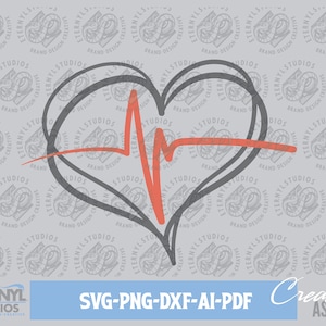 Heartbeat Heart SVG PNG, Digital Download, Heart, Cardiac, Sinus Rhythm, ekg, ecg Heart, Nurse Clipart, RN, Cut Template, Silhouette, Cricut