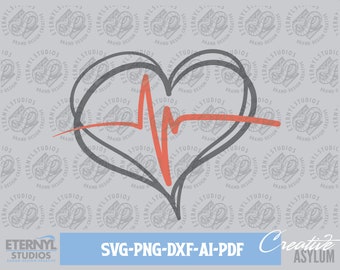 Heartbeat Heart SVG PNG: EKG Nurse Clipart (Digital Download)