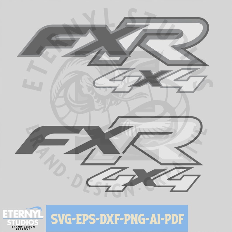 May include: A graphic design featuring the text "FXR" above "4x4" in a layered, two-tone design. The design is repeated, with a light grey background. The bottom of the image includes the text "SVG-EPS-DXF-PNG-AI-PDF".