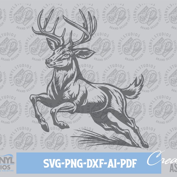 Buck SVG PNG, Running Buck, Whitetail, Deer, Big Buck, Big Rack, Hunting, Outdoors, Digital Download, Cut File, Silhouette, Cricut, Cameo