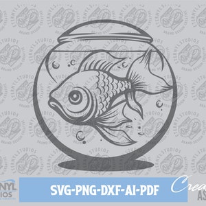 Goldfish in Fishbowl SVG PNG: Pet Clipart, School Mascot (Digital Download)