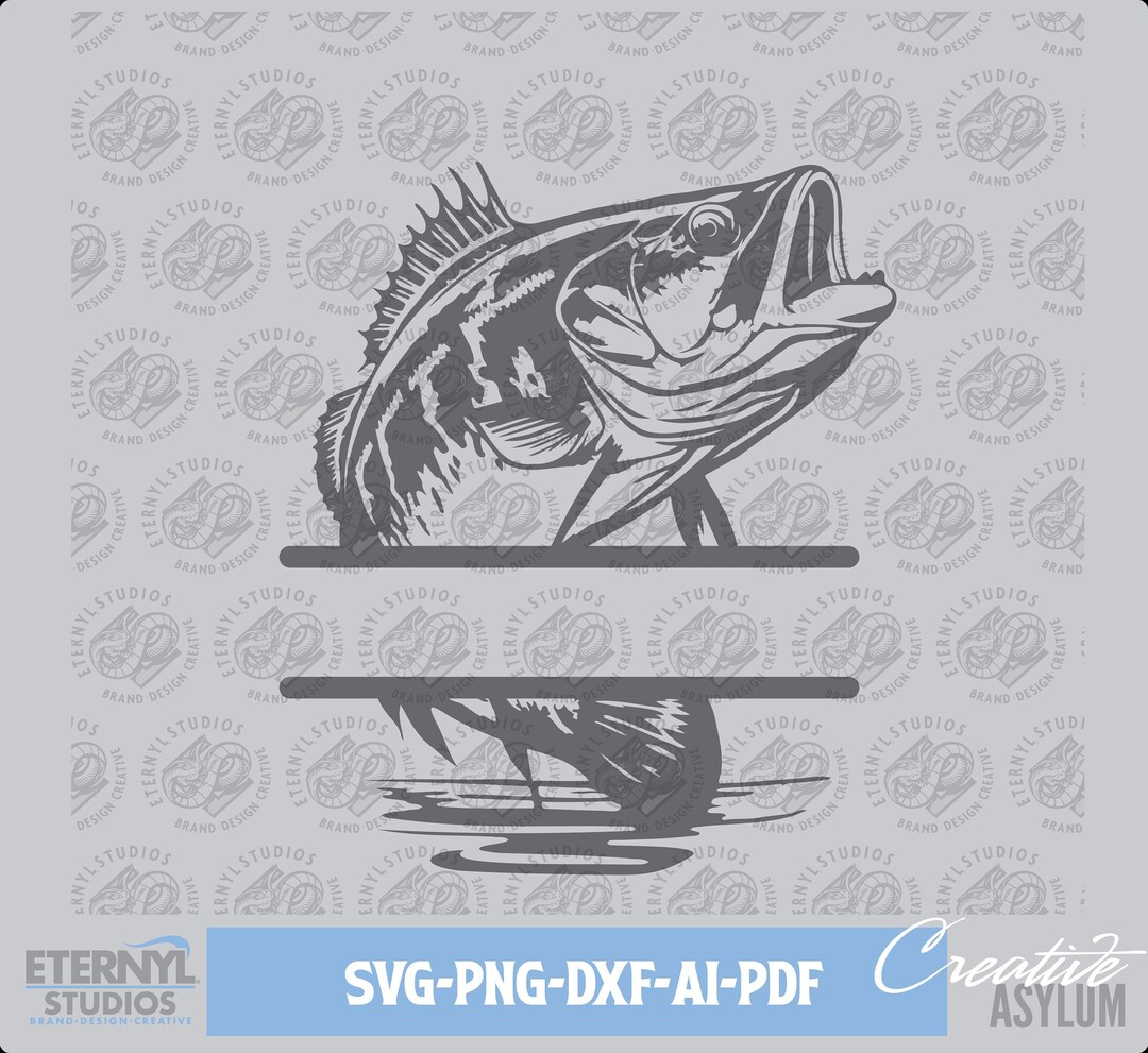 Bass SVG PNG, Monogram Split, Instant Digital Download, Largemouth Bass ...