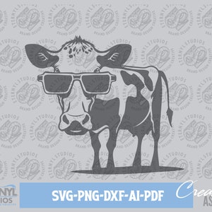 Cow SVG PNG, Dairy Cow, Cool Cow, Cow Wearing Sunglasses, Farm art, Cut File, Instant Download, Cow art, Silhouette, Cameo, Cricut