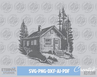 Rustic Log Svg Vector Rustic Log Cabin SVG 4 | Black & White Vector File for Laser Cutting ...