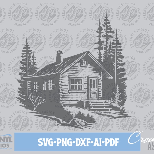Cabin SVG PNG, Log Cabin, Instant Download, Up North, Vacation Cabin, Cabin Art, Basecamp, Rustic Cabin, Cut File, Silhouette, Cricut, Cameo