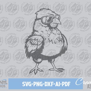 Chicken SVG PNG, Cool Chicken, Hen Wearing Sunglasses, Instant Digital Download, Cool Hen, Farm art, Cut File, Silhouette, Cameo, Cricut
