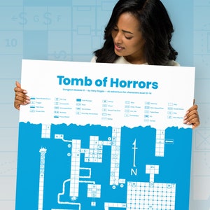 Tomb of Horrors by Gary Gygax, Poster DnD Classic Map in Cyan Blue, Dungeons and Dragons RPG Gift for All D20 Lovers