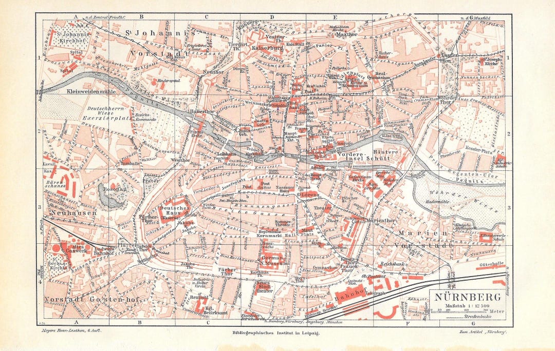 Neuremberg Map Nuremberg Poster Lithograph 1907 Antique Color Maps Map City Map - Etsy