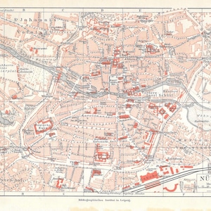 Nuremberg | Poster Lithograph 1907 Antique | Color Maps Map City Map