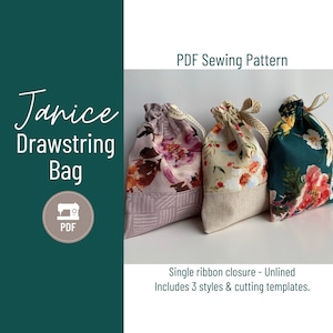 Drawstring Bag PDF Sewing Pattern - beginner sewing pattern pdf -  small gift bag pdf - jewelry bag pdf - cosmetic bag pdf -unlined gift bag
