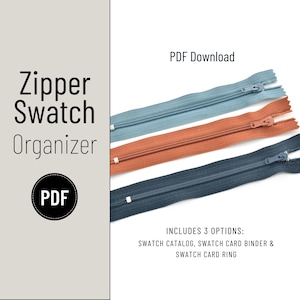 Zipper Organizer PDF - sewing room organization - zipper color swatch catalog - zipper swatch binder pages - zipper record - zipper keeper -