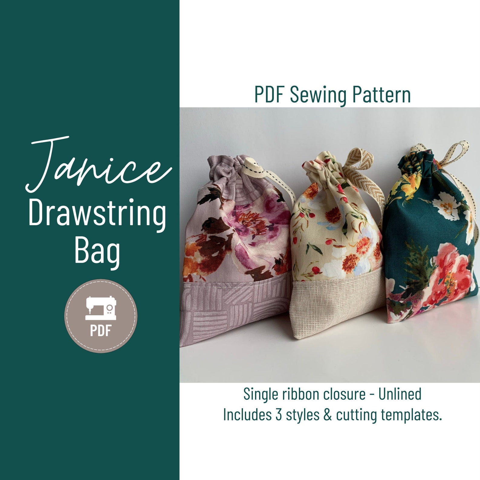 Drawstring Bag PDF Sewing Pattern - Beginner Sewing Pattern Pdf - Small ...