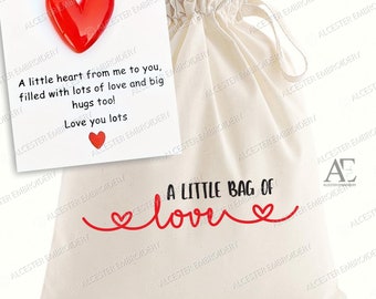 A Little Bag of Love | Bag | Mini Bag | Drawcord Bag | Love | Hug | Pocket Hug | Valentines | Friends| From Me To You | Love & Hugs | Heart