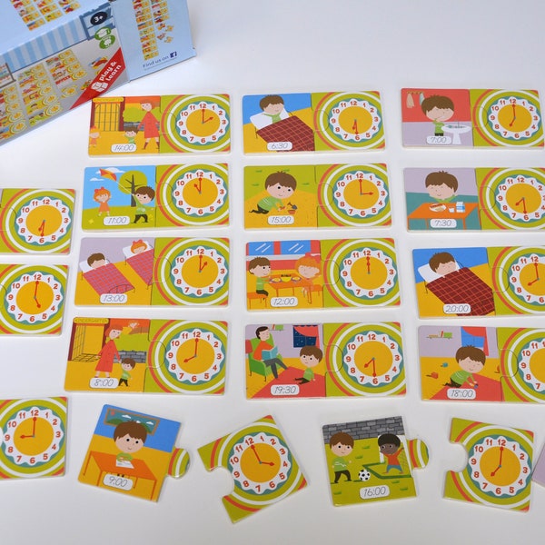 Uhrzeit lernen, Uhr - Lernpuzzle / Puzzle aus Holz - für Kinder ab 5 Jahre, Kindergarten, Schule