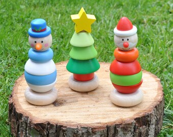 Stapelfigur aus Holz für Kinder ab 1 Jahr - Weihnachten 3 Motive zur Auswahl - Holzspielzeug