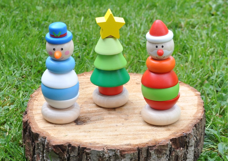 Stapelfigur aus Holz für Kinder ab 1 Jahr Weihnachten 3 Motive zur Auswahl Holzspielzeug image 1