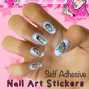 Nail Art Stickers - Self Adhesive - Super Easy 2 Apply - BLUEY for use with polish, gel, BIAB or Acrylic nails -