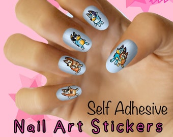 Nail Art Stickers - Self Adhesive - Super Easy 2 Apply - BLUEY for use with polish, gel, BIAB or Acrylic nails -