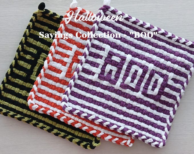 Halloween - Cotton Handwoven Pot Holders/Trivets – SET OF TWO - Stylish, Functional Kitchen - Hostess, Housewarming Gift - Gift Packaging