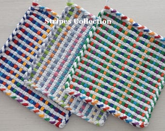 Handwoven All-Cotton Pot Holders/Trivets – SET OF TWO - Stylish, Functional Kitchen Accessory - Hostess, Housewarming Gift - Gift Packaging