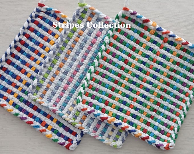 All Cotton Handwoven Pot Holders/Trivets – SET OF TWO - Stylish, Functional Kitchen - Hostess, Housewarming Gift - Gift Packaging