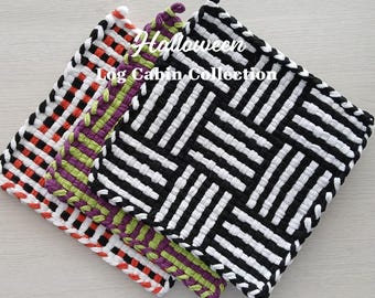 Halloween - TWO Handwoven All-Cotton Pot Holders/Trivets - Stylish, Functional Kitchen Accessory - Hostess, Housewarming, Birthday Gift